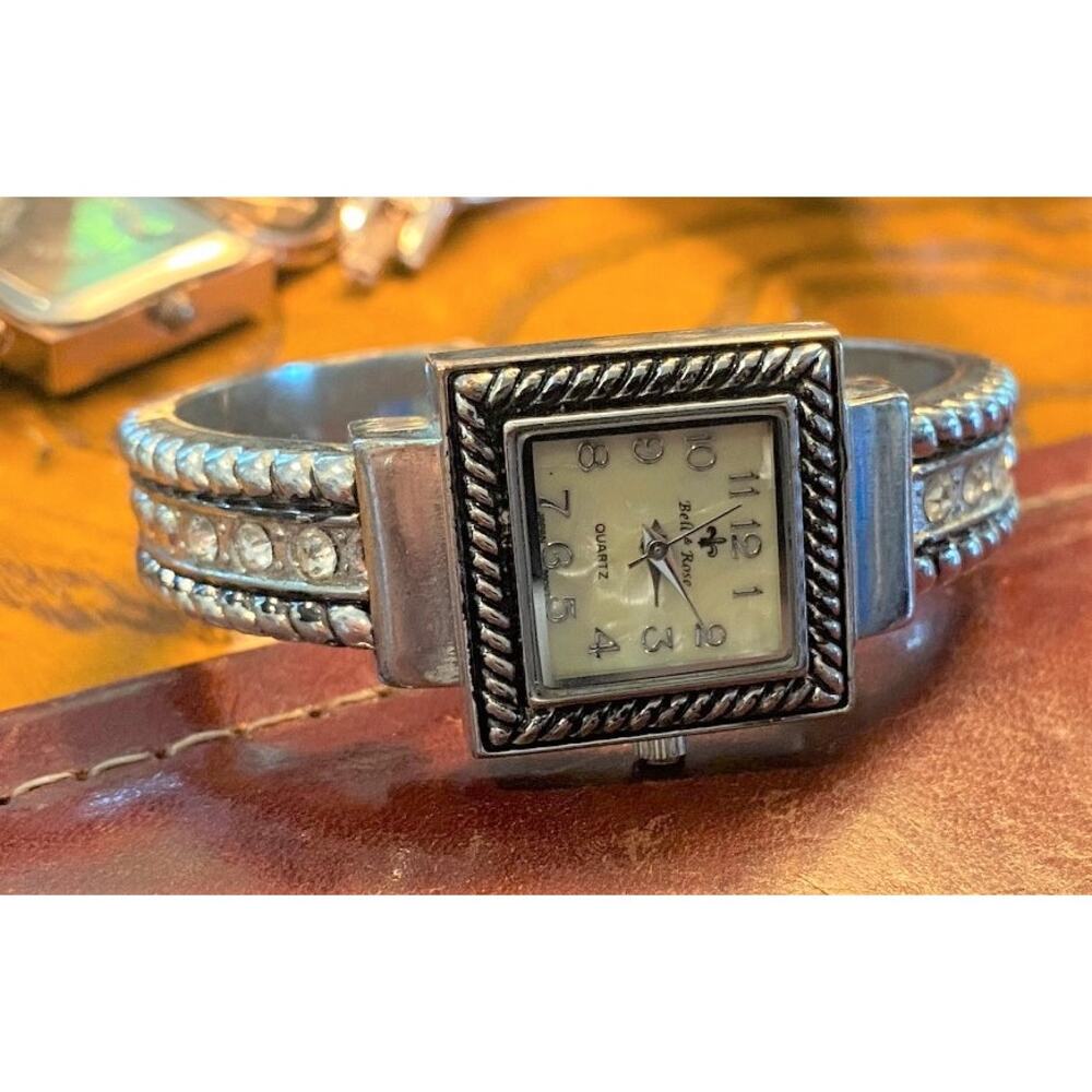 Women's 24mm Silver Tone Bella& Rose Watch, Crystal; Accents, MOP Face